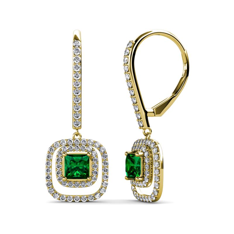 Turia Emerald and Diamond Double Halo Dangling Earrings 
