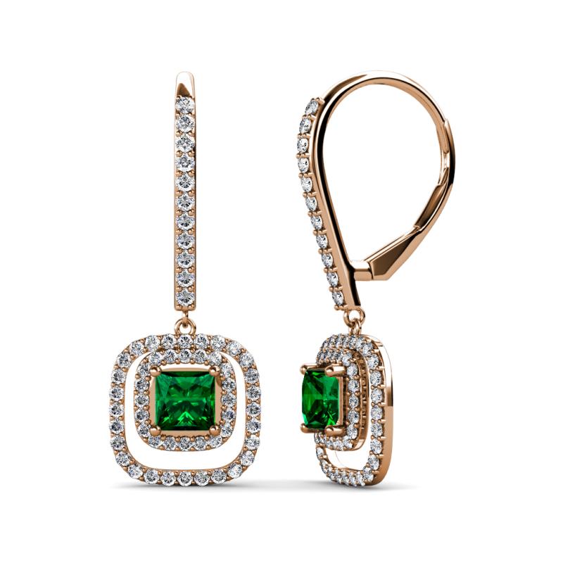 Turia Emerald and Diamond Double Halo Dangling Earrings 