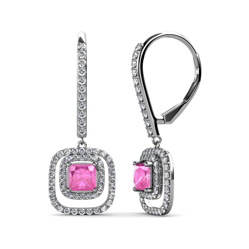Turia Pink Sapphire and Diamond Double Halo Dangling Earrings 