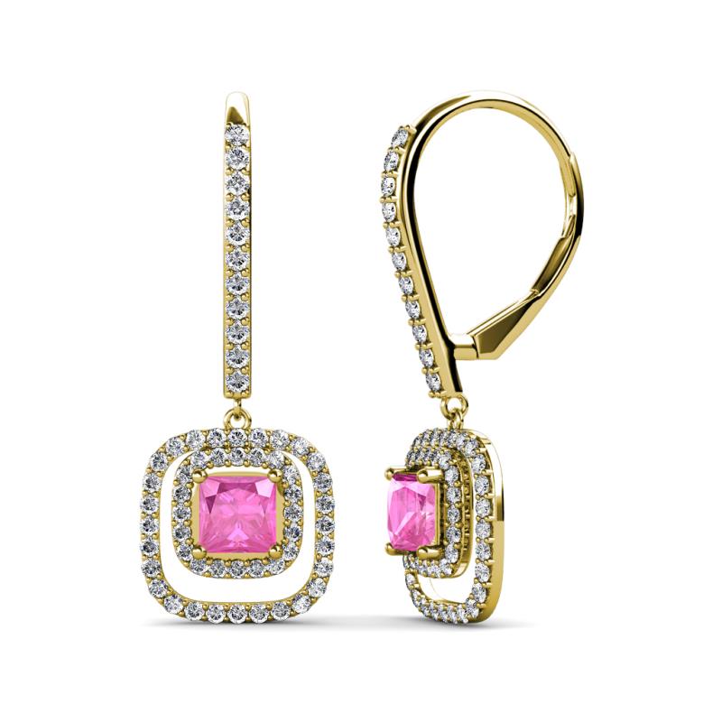 Turia Pink Sapphire and Diamond Double Halo Dangling Earrings 