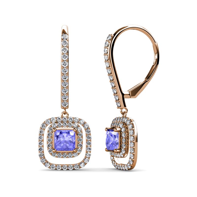 Turia Tanzanite and Diamond Double Halo Dangling Earrings 
