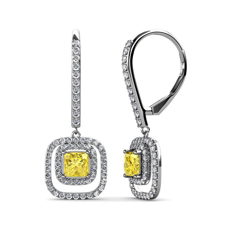 Turia Yellow Sapphire and Diamond Double Halo Dangling Earrings 