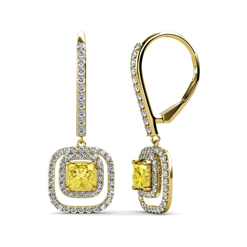 Turia Yellow Sapphire and Diamond Double Halo Dangling Earrings 