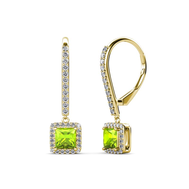 Freda Peridot and Diamond Halo Dangling Earrings 