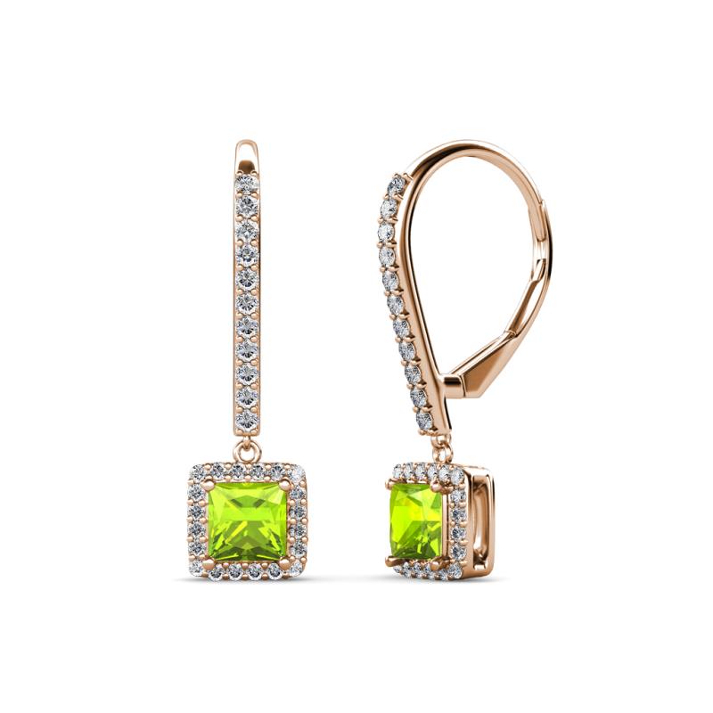 Freda Peridot and Diamond Halo Dangling Earrings 