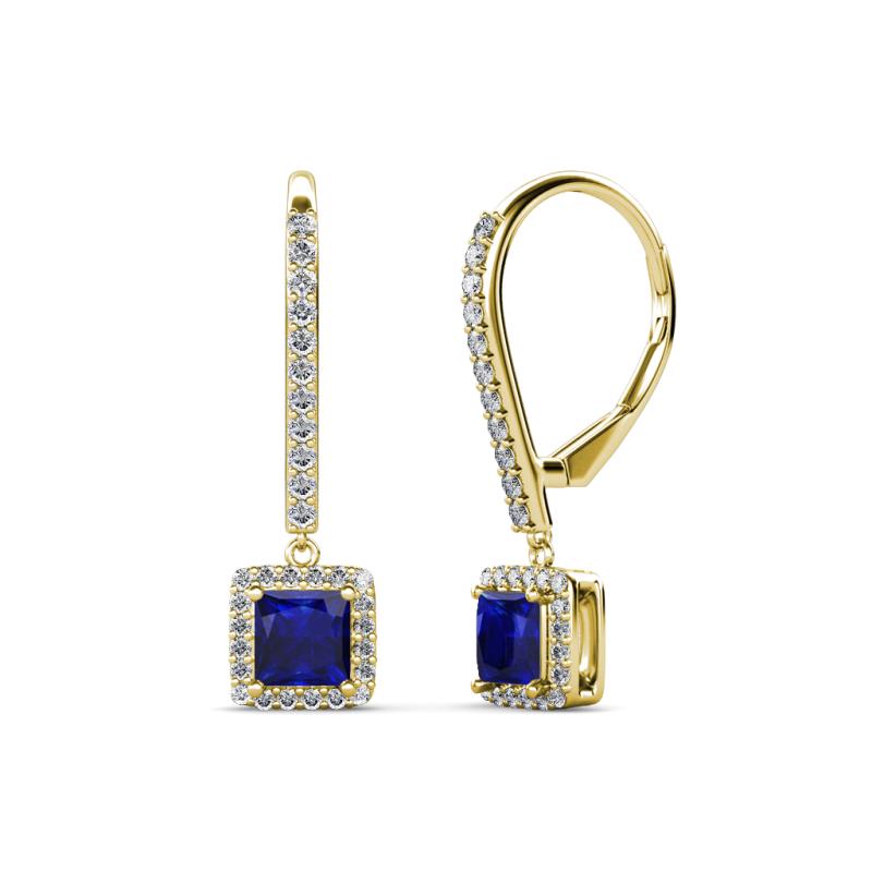Freda Blue Sapphire and Diamond Halo Dangling Earrings 