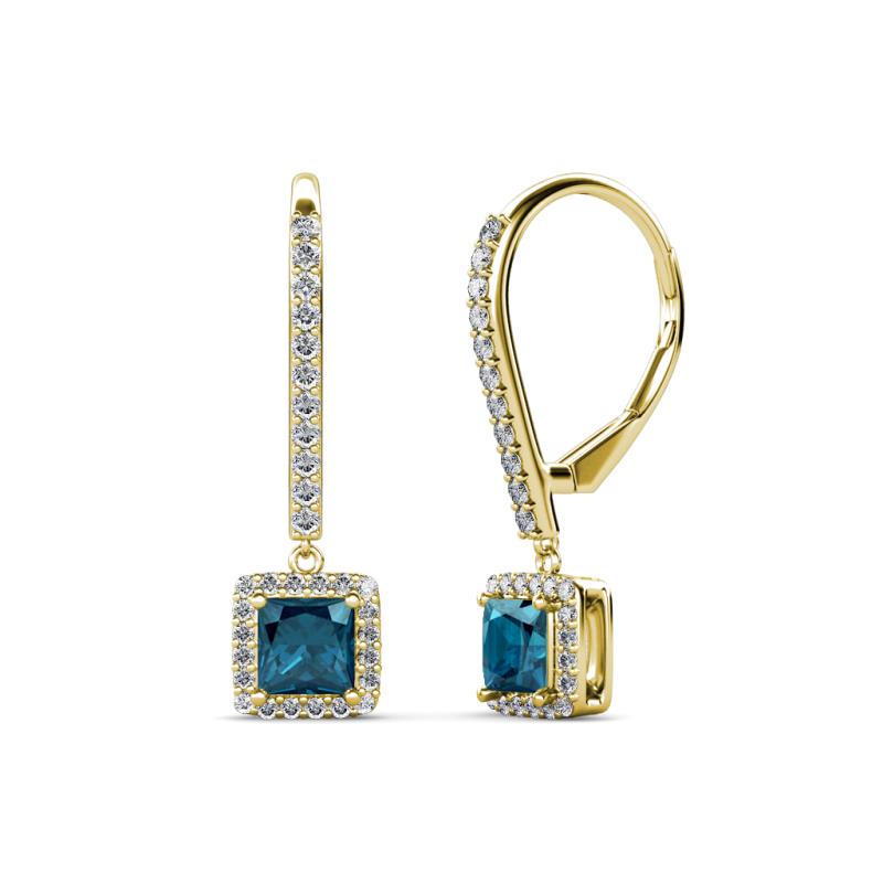 Freda Blue and White Diamond Halo Dangling Earrings 