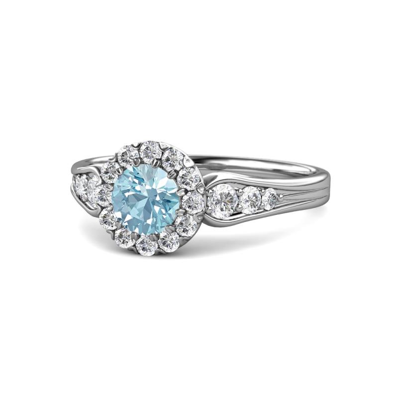 Kallista Signature Aquamarine and Diamond Halo Engagement Ring 