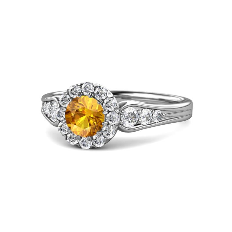 Kallista Signature Citrine and Diamond Halo Engagement Ring 