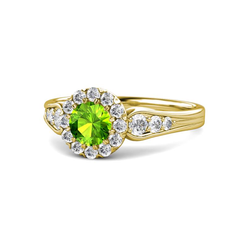 Kallista Signature Peridot and Diamond Halo Engagement Ring 