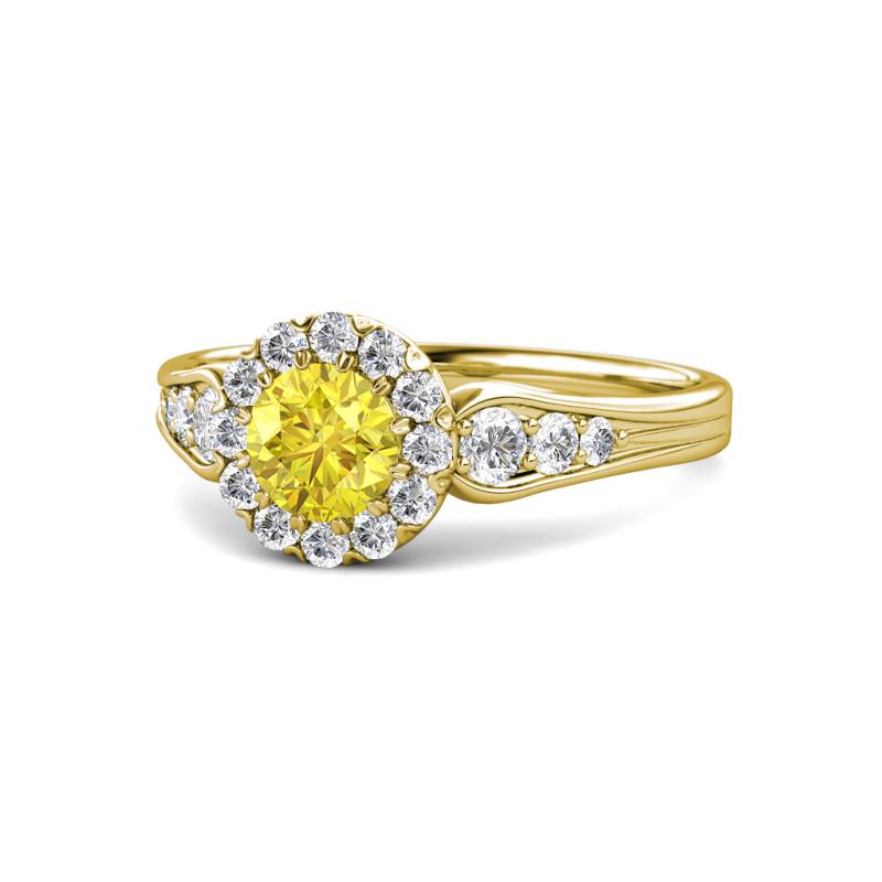 Kallista Signature Yellow Sapphire and Diamond Halo Engagement Ring 