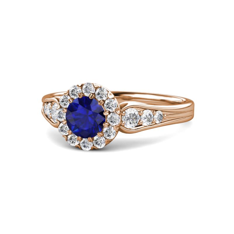 Kallista Signature Blue Sapphire and Diamond Halo Engagement Ring 