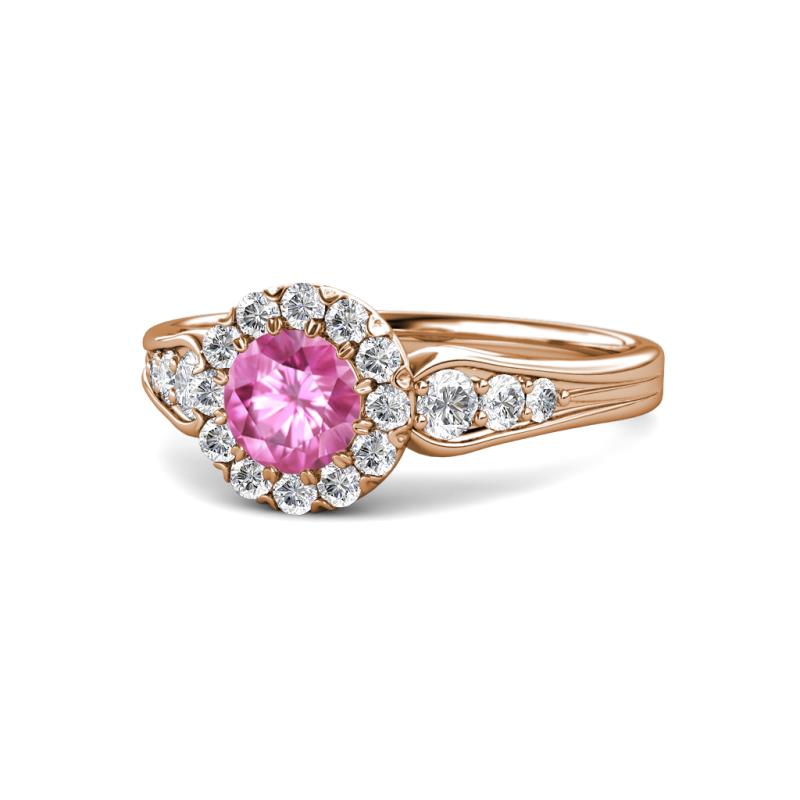 Kallista Signature Pink Sapphire and Diamond Halo Engagement Ring 