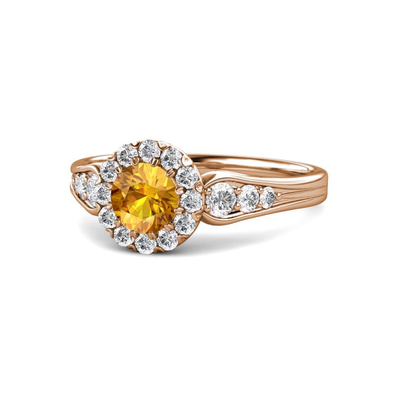 Kallista Signature Citrine and Diamond Halo Engagement Ring 