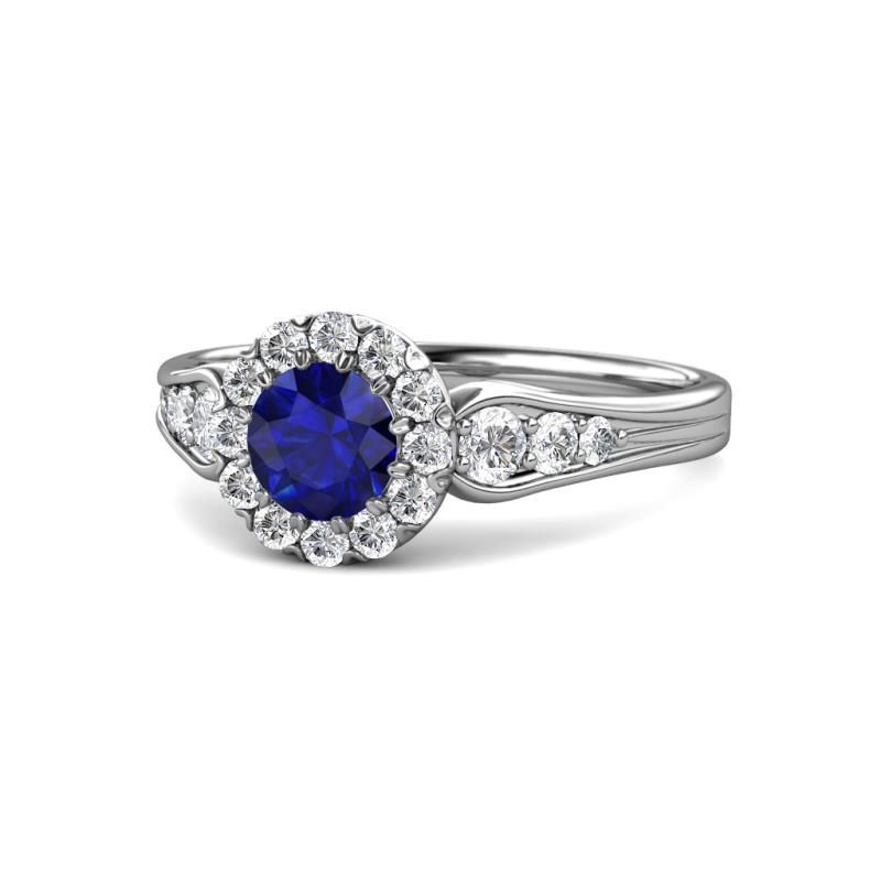 Kallista Signature Blue Sapphire and Diamond Halo Engagement Ring 