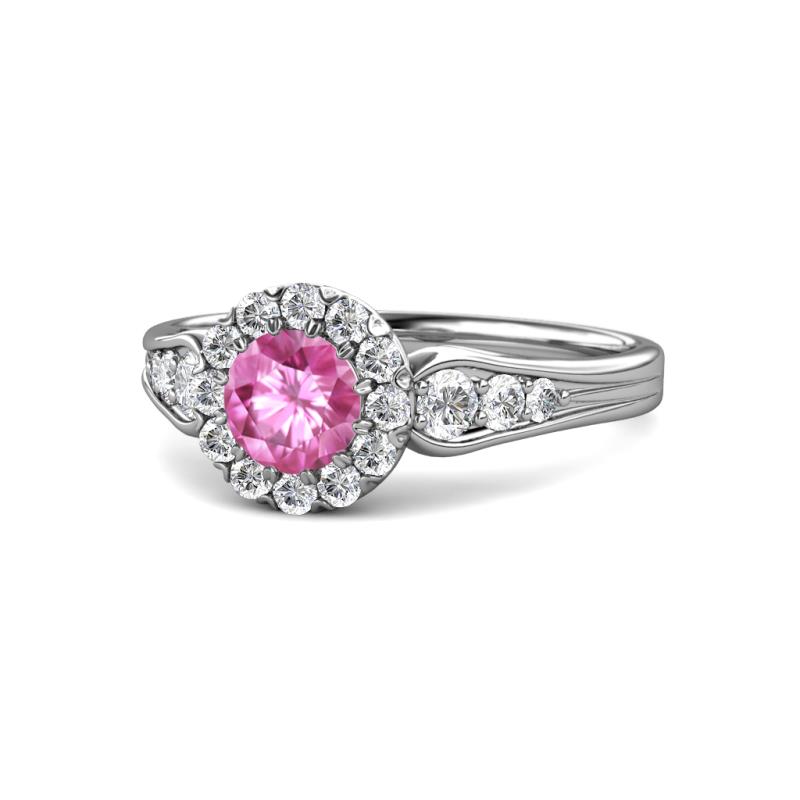 Kallista Signature Pink Sapphire and Diamond Halo Engagement Ring 
