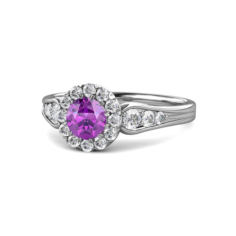 Kallista Signature Amethyst and Diamond Halo Engagement Ring 