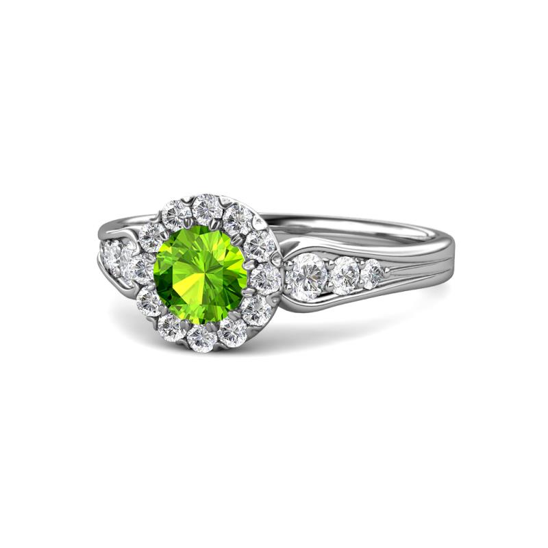 Kallista Signature Peridot and Diamond Halo Engagement Ring 