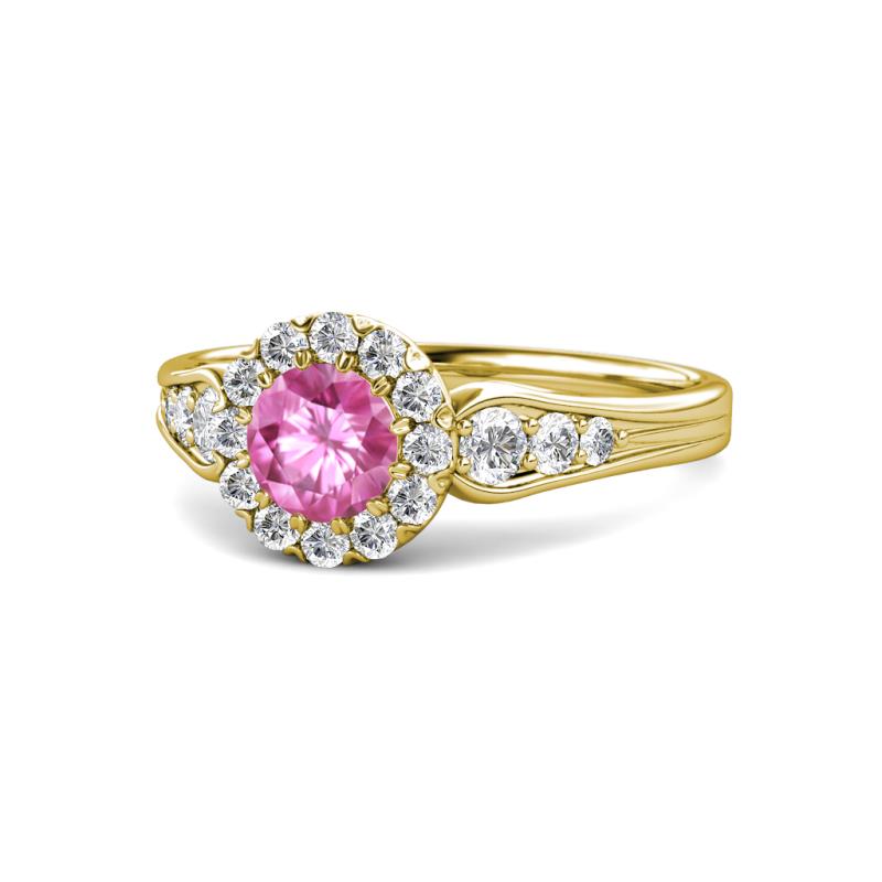 Kallista Signature Pink Sapphire and Diamond Halo Engagement Ring 