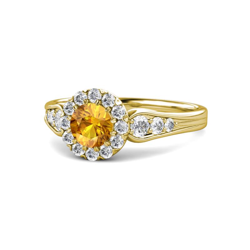 Kallista Signature Citrine and Diamond Halo Engagement Ring 