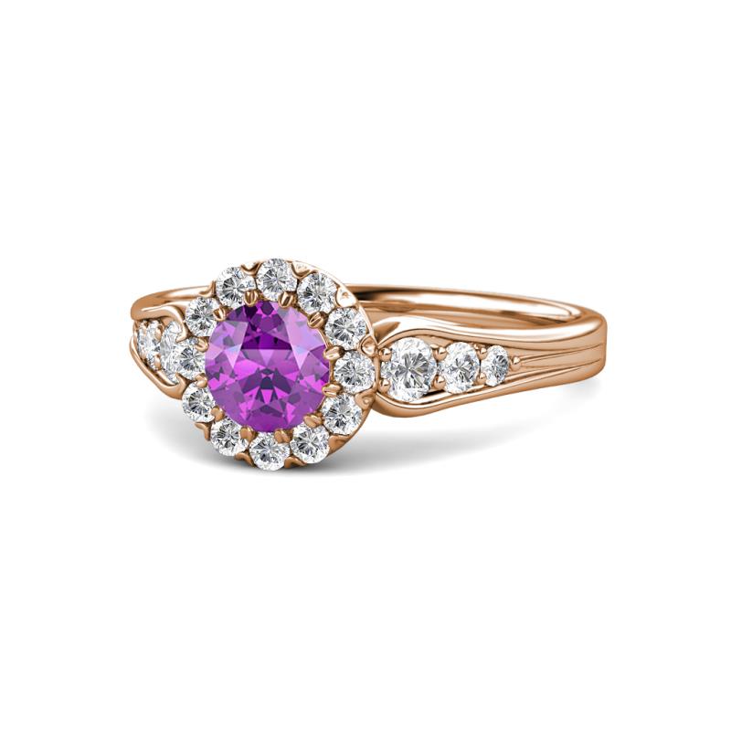 Kallista Signature Amethyst and Diamond Halo Engagement Ring 