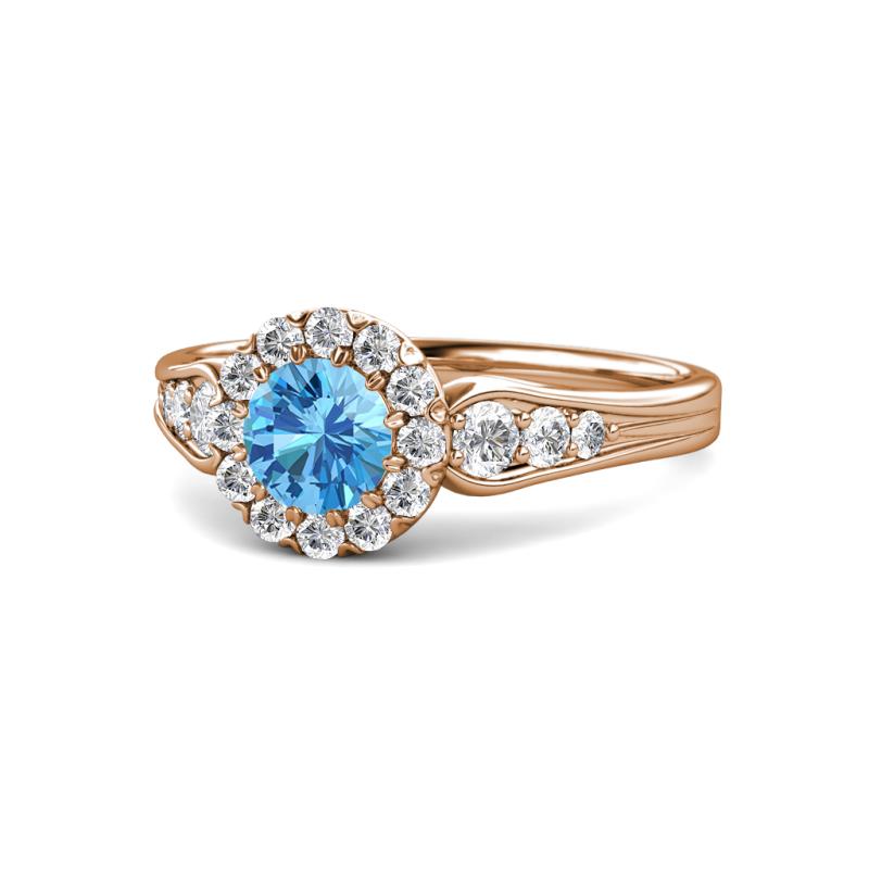 Kallista Signature Blue Topaz and Diamond Halo Engagement Ring 