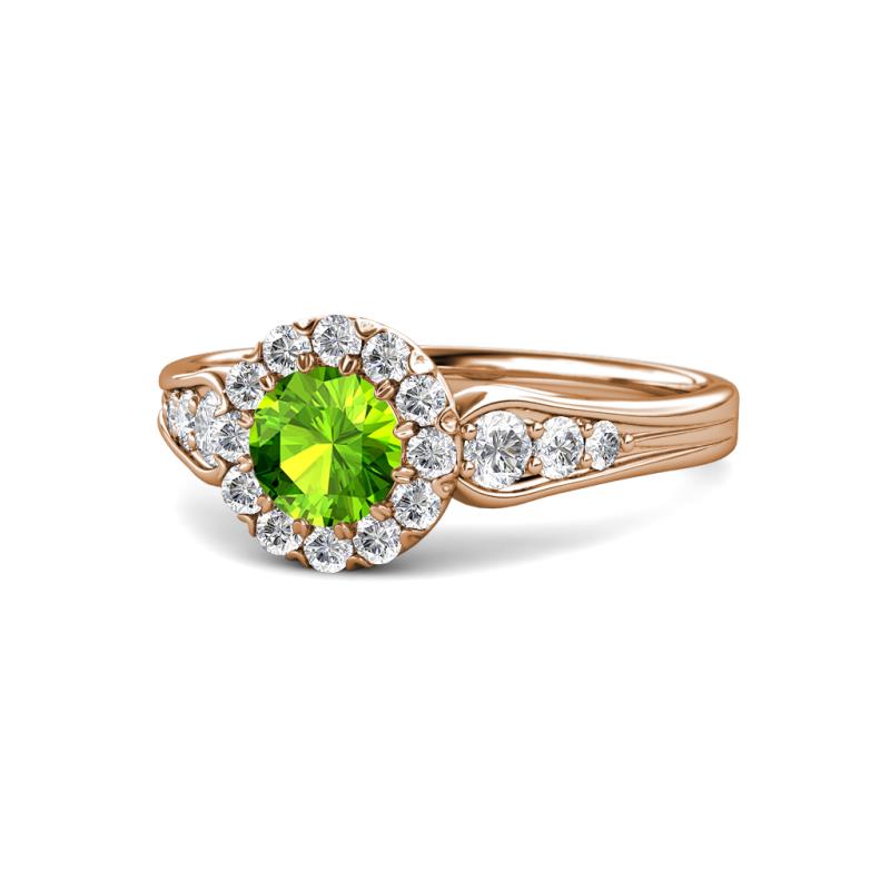 Kallista Signature Peridot and Diamond Halo Engagement Ring 