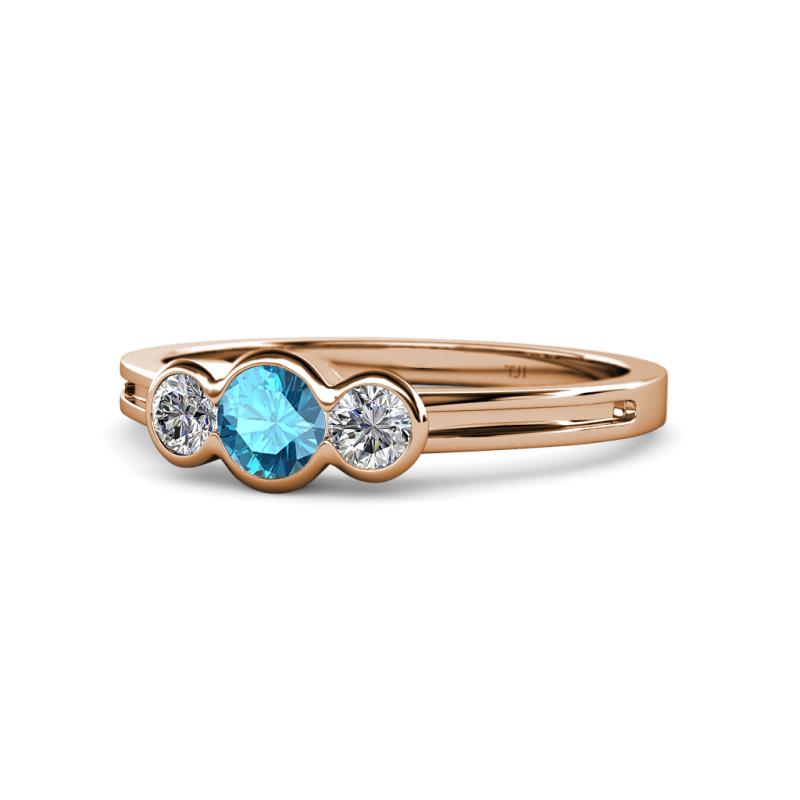 Irina London Blue Topaz and Diamond Three Stone Engagement Ring 