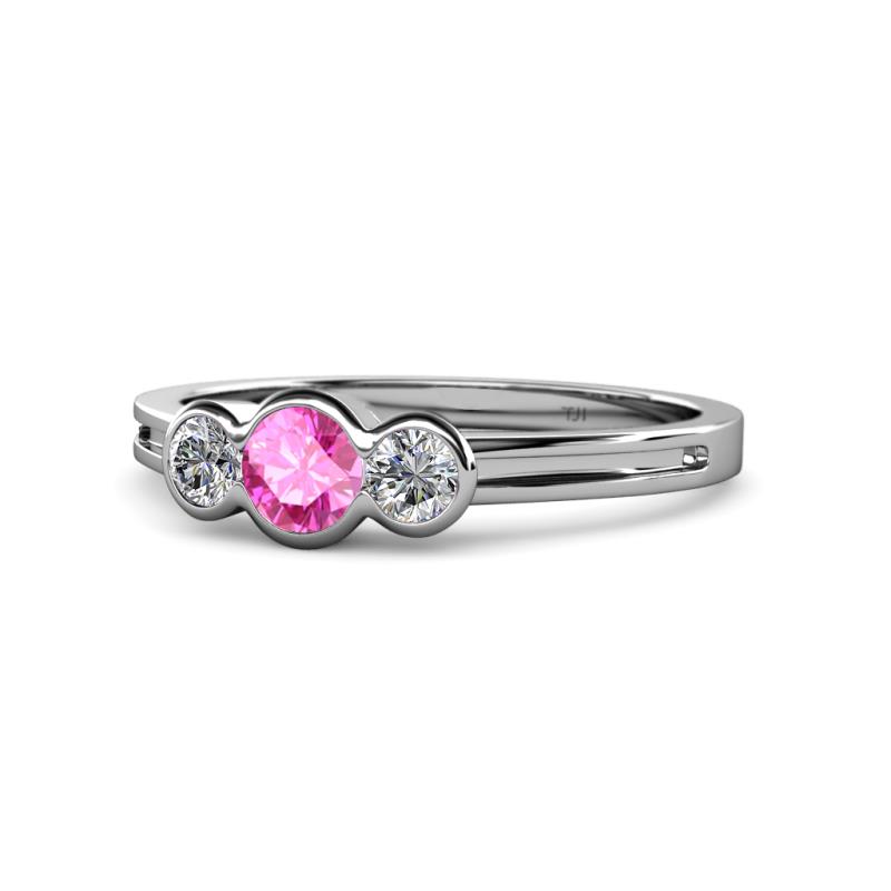 Irina Pink Sapphire and Diamond Three Stone Engagement Ring 