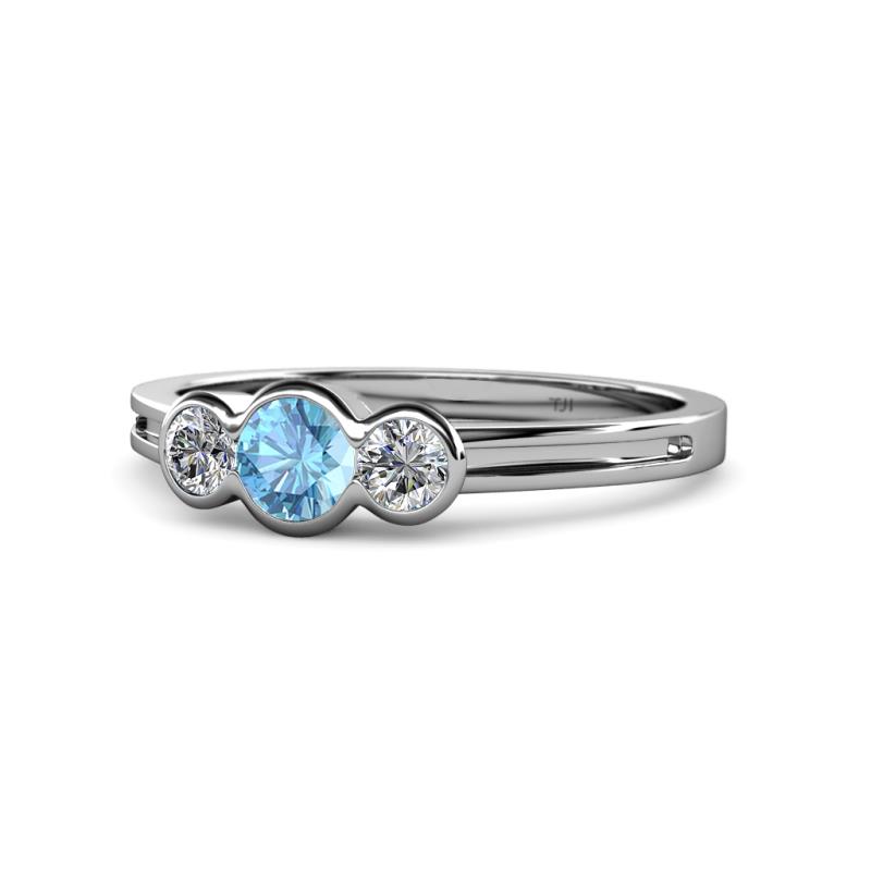 Irina Blue Topaz and Diamond Three Stone Engagement Ring 
