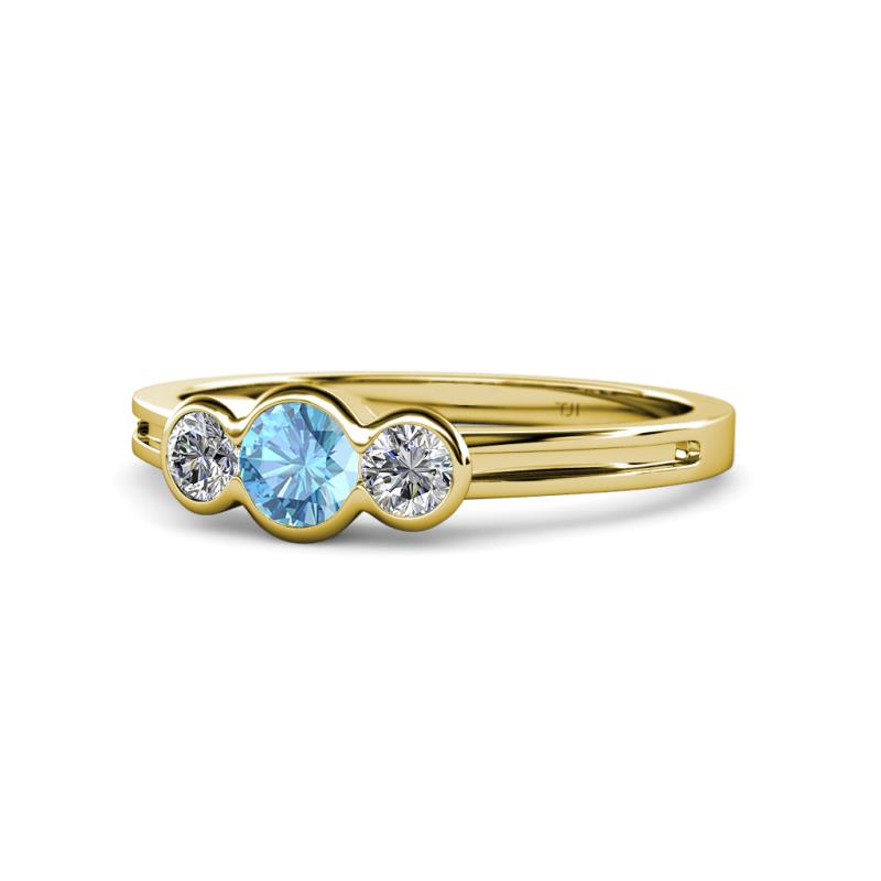 Irina Blue Topaz and Diamond Three Stone Engagement Ring 