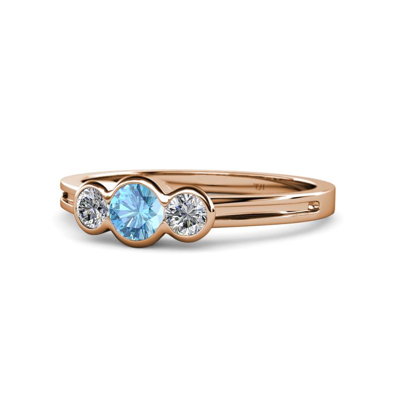 Irina Blue Topaz and Diamond Three Stone Engagement Ring 