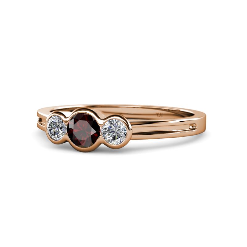 Irina Red Garnet and Diamond Three Stone Engagement Ring 