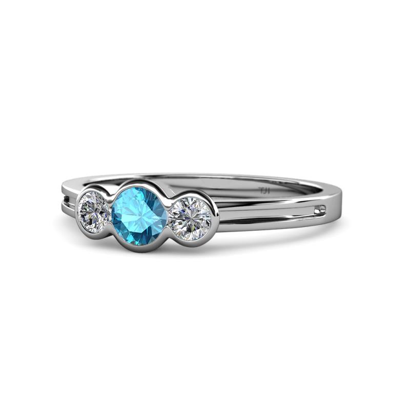 Irina London Blue Topaz and Diamond Three Stone Engagement Ring 