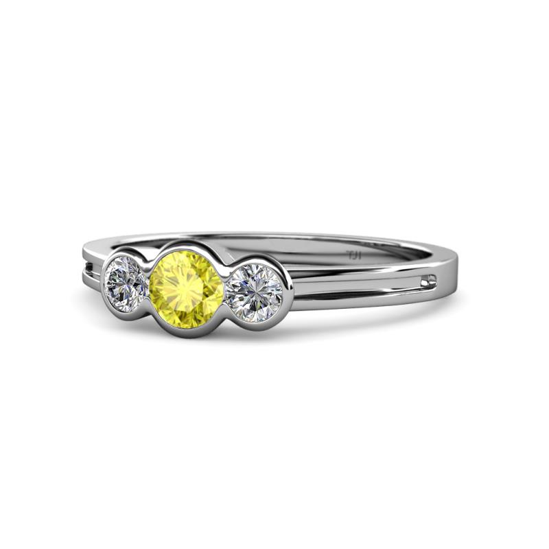 Irina Yellow and White Diamond Three Stone Engagement Ring 