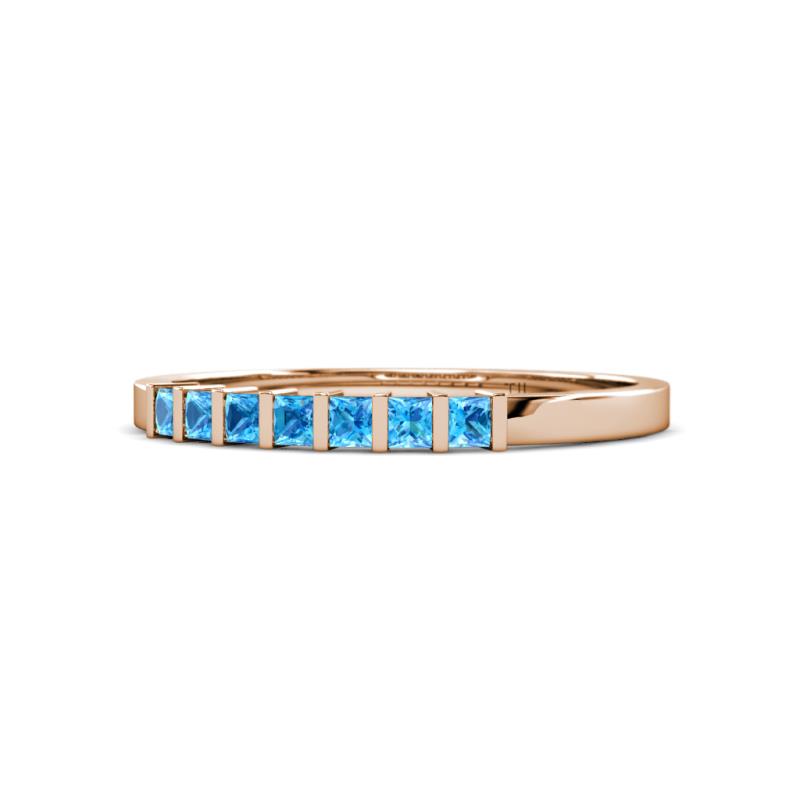 Abila 0.70 ctw (2.50 mm) Princess Cut Blue Topaz 7 Stone Wedding Band 
