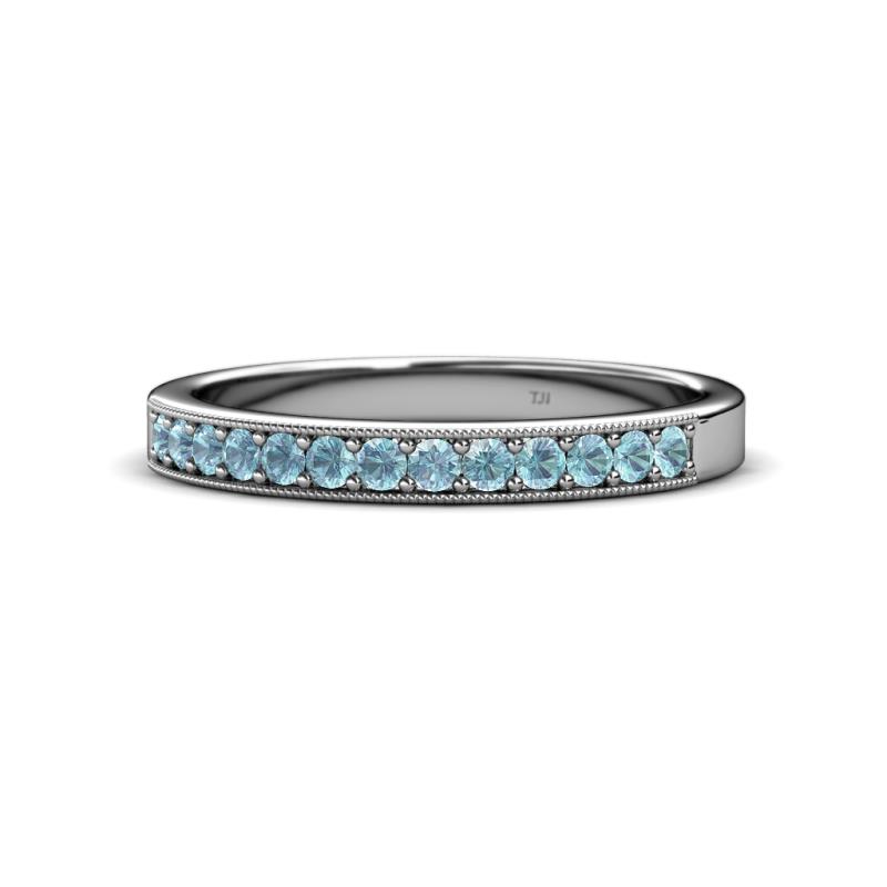 Janice 2.00 mm Round Aquamarine 13 Stone Wedding Band 