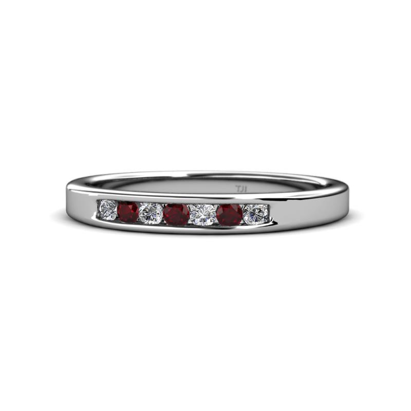 Kathiryn 2.40 mm Red Garnet and Diamond 7 Stone Wedding Band 