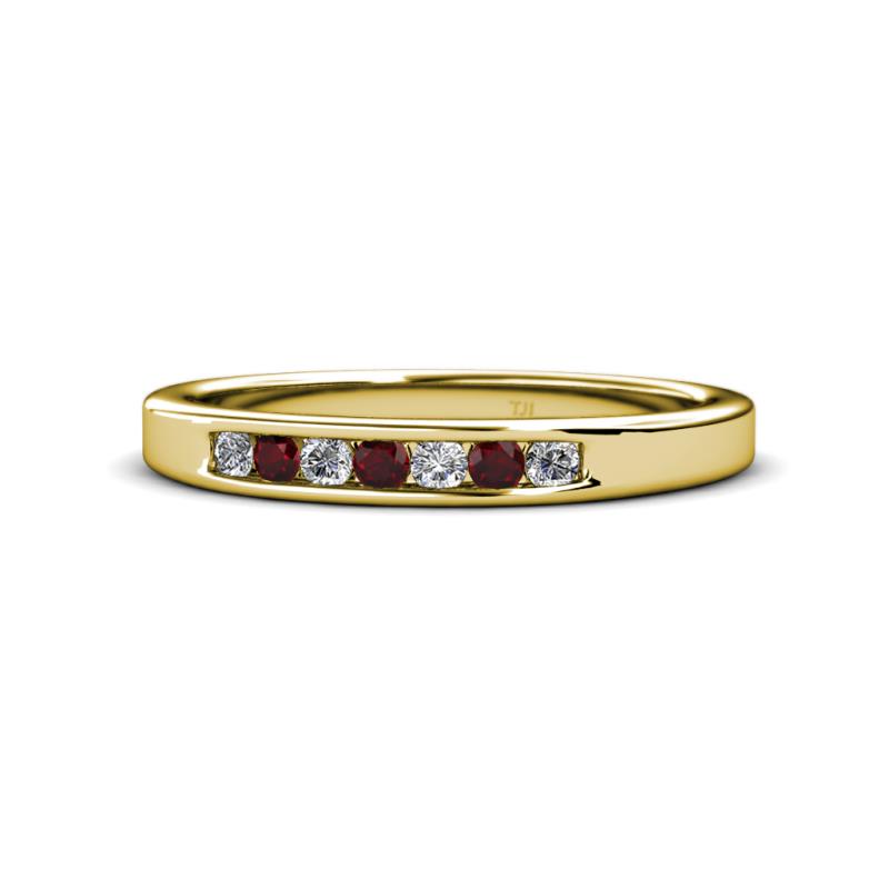 Kathiryn 2.40 mm Red Garnet and Diamond 7 Stone Wedding Band 