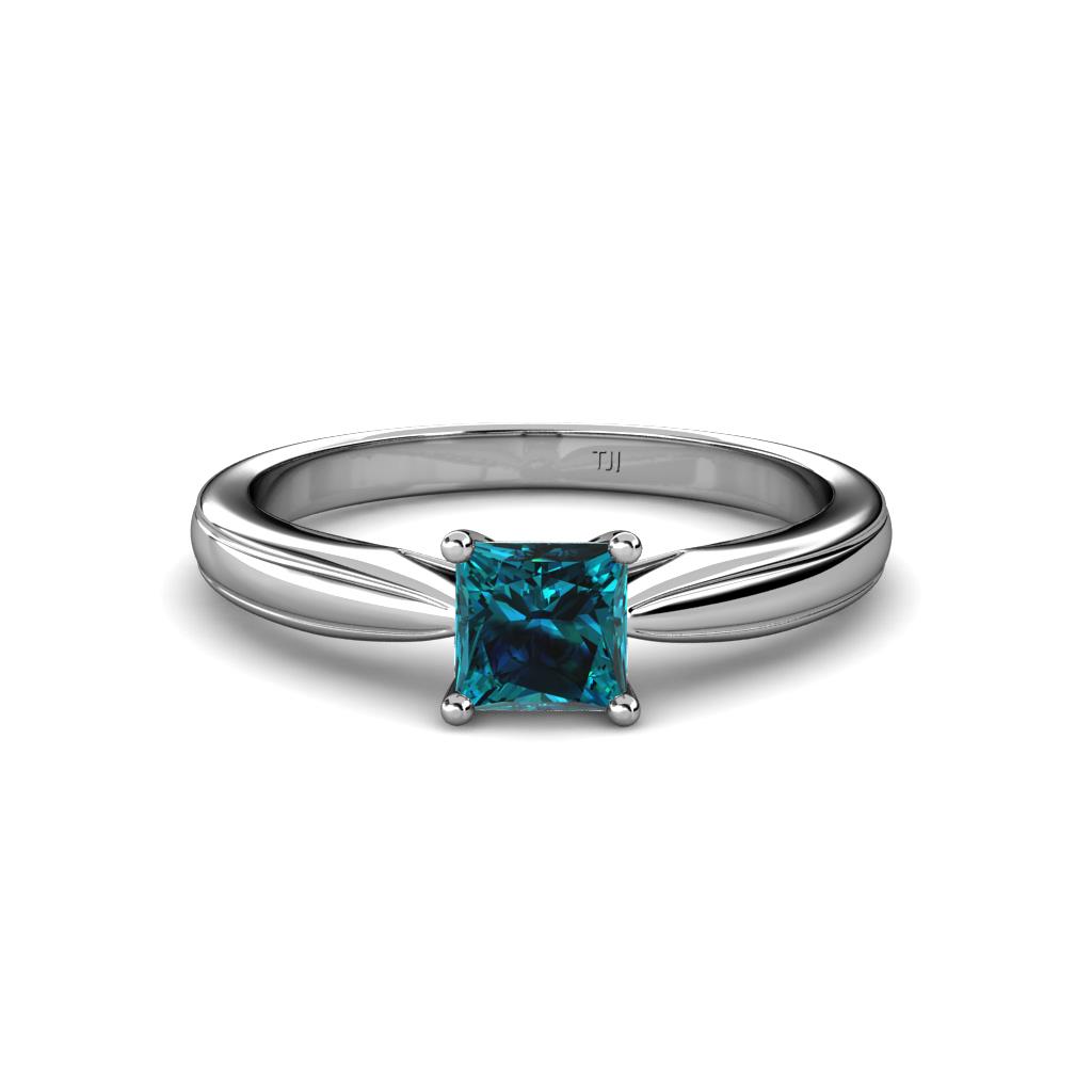 Adsila Princess Cut Blue Diamond Solitaire Engagement Ring 