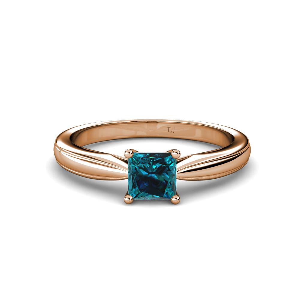 Adsila Princess Cut Blue Diamond Solitaire Engagement Ring 