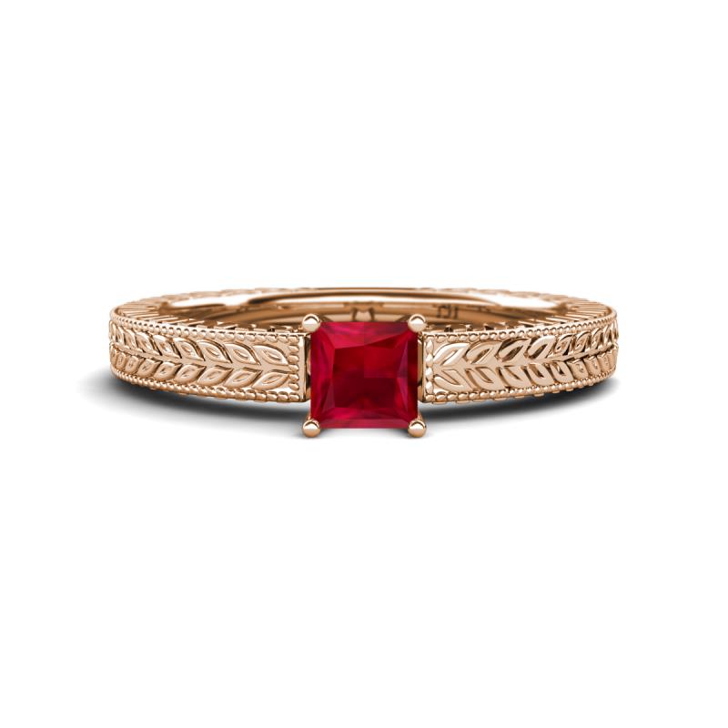 Kaelan 6.00 mm Princess Cut Lab Created Ruby Solitaire Engagement Ring 