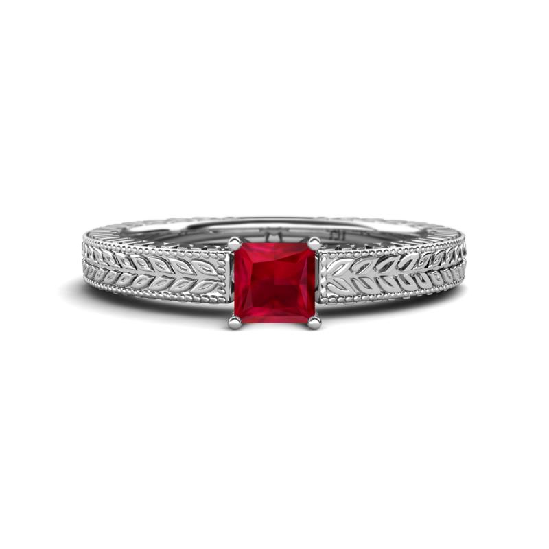 Kaelan 6.00 mm Princess Cut Lab Created Ruby Solitaire Engagement Ring 