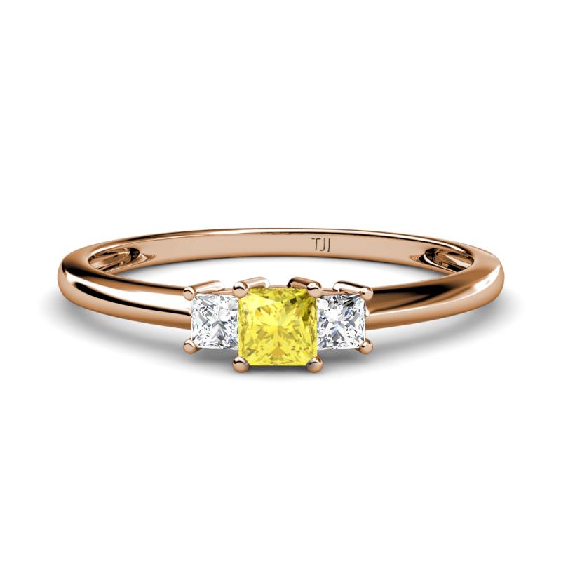 Eadlin Princess Cut Yellow Sapphire and Diamond Three Stone Engagement Ring 