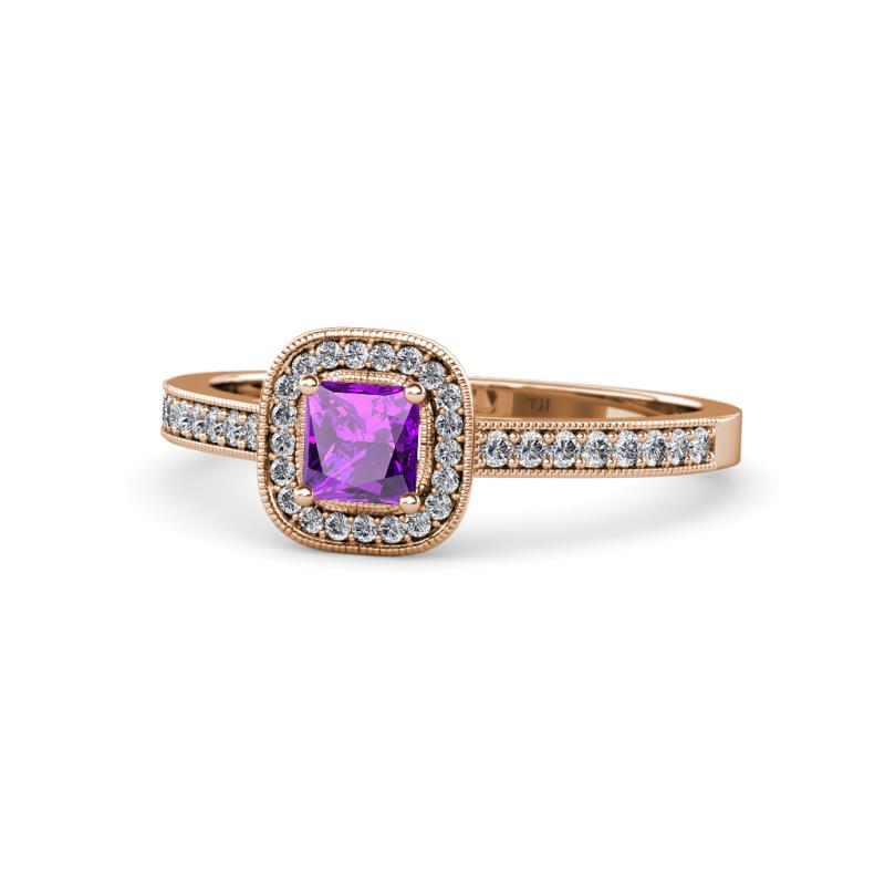 Aellai Princess Cut Amethyst and Diamond Halo Engagement Ring 