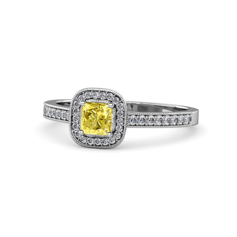 Aellai Yellow Sapphire and Diamond Halo Engagement Ring  