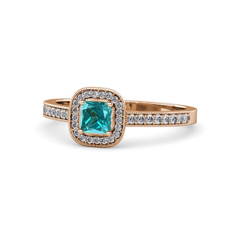 Aellai Princess Cut London Blue Topaz and Diamond Halo Engagement Ring 