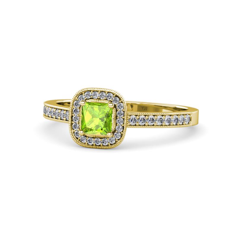 Aellai Princess Cut Peridot and Diamond Halo Engagement Ring 