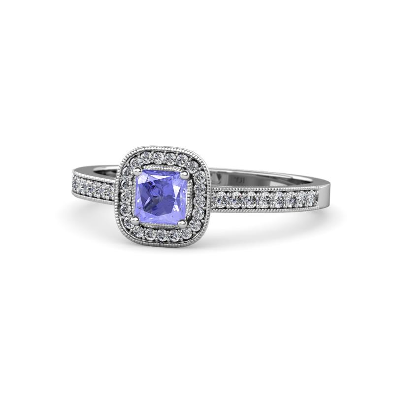 Aellai Princess Cut Tanzanite and Diamond Halo Engagement Ring 
