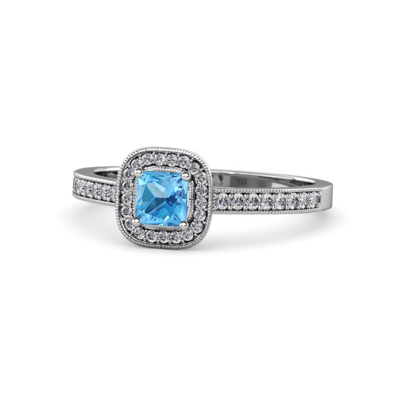 Aellai Princess Cut Blue Topaz and Diamond Halo Engagement Ring 